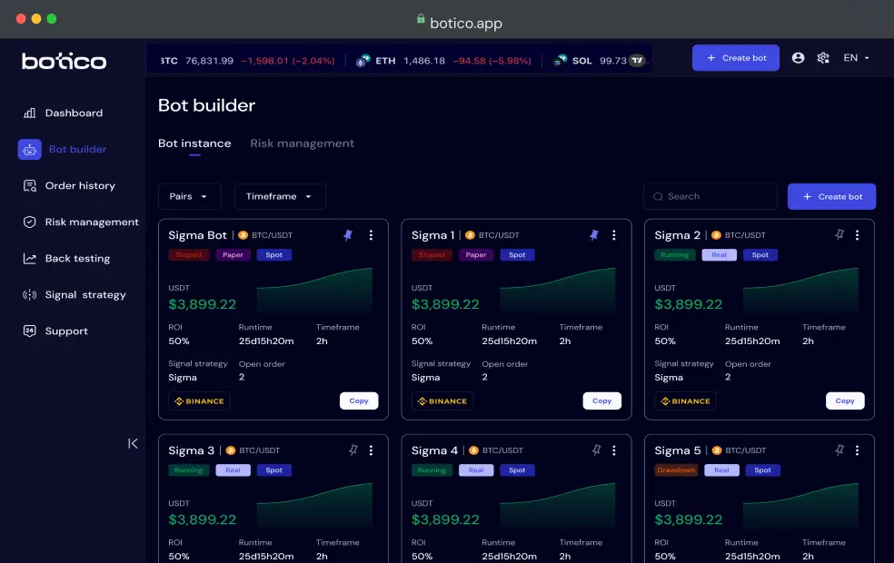 Botico application interface mockup