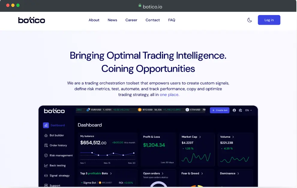 Botico website interface mockup